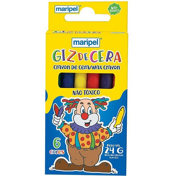 Giz de Cera Fino 06 Cores Pacote com 12