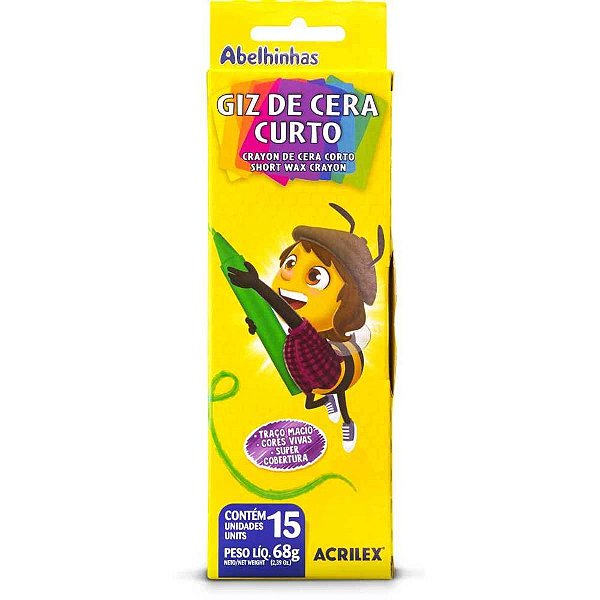 Giz de Cera Curto 15 Cores Pacote com 12