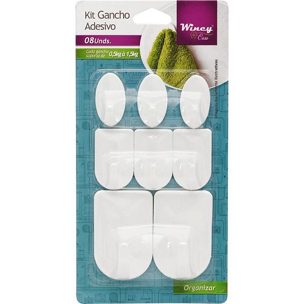 Gancho Plástico KIT Parede P M P 8 PCS com 08