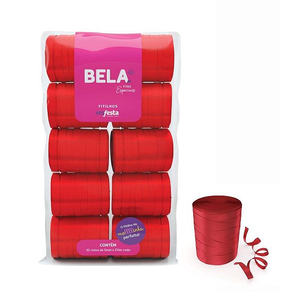 Fitilho 5MM X 50M Vermelho Pacote com 10 Unidades