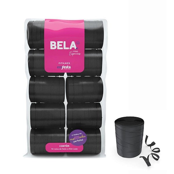 Fitilho 5MM X 50M Preto Pacote com 10 Unidades