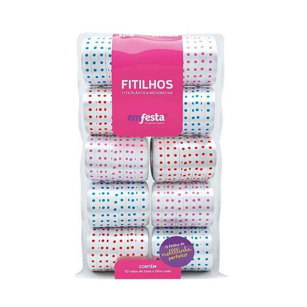 Fitilho 5MM X 50M Fita Branca com Poá - Pacote com 10 Unidades