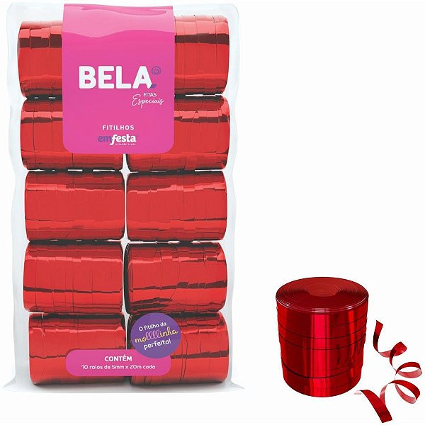 Fitilho 5MMX20M Metalizado Vermelho - Pacote com 10
