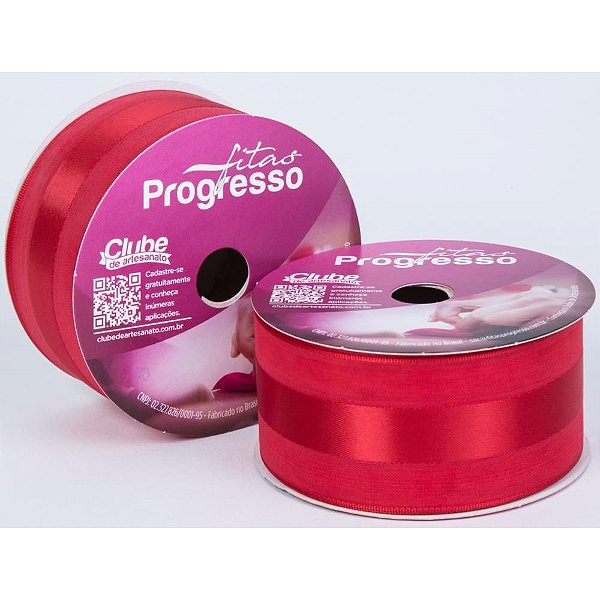 Fita Voal com Cetim 38MM 10M Vermelho (7891521461509)