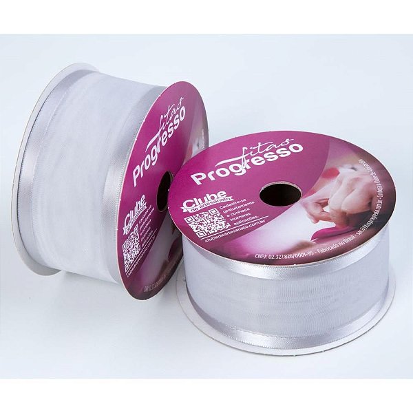 Fita Voal com Cetim 38MM 10M Prata (7891521714193)