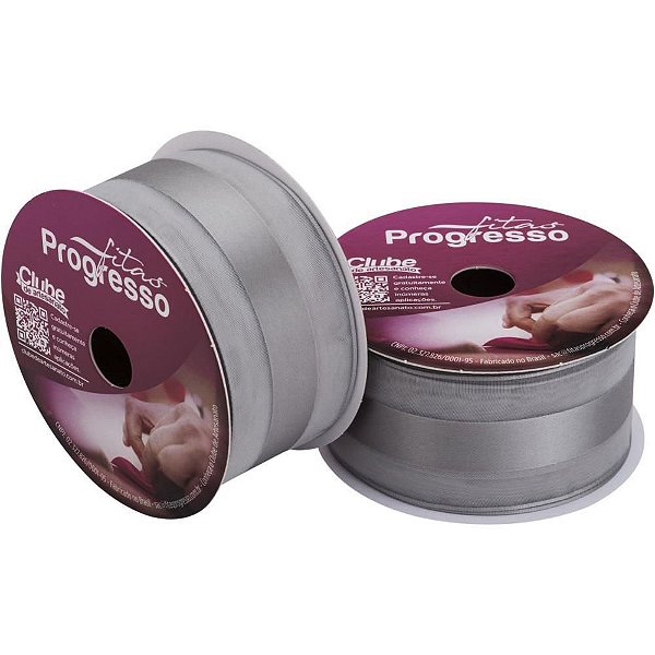 Fita Voal com Cetim 38MM 10M Prata