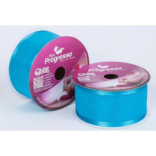 Fita Voal com Cetim 38MM 10M Azul Turquesa