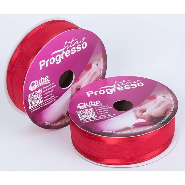 Fita Voal com Cetim 22MM 10M Vermelho