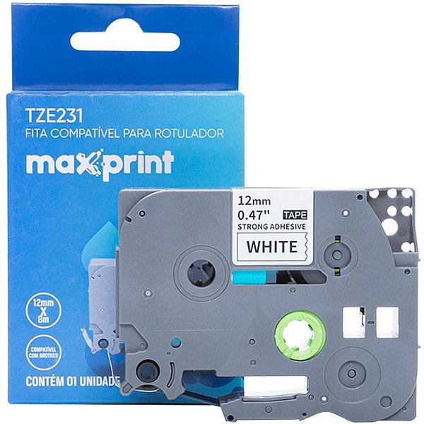 Fita para Rotulador Eletrônico 12MM X 8M TZE231 PRETO/BRANCO
