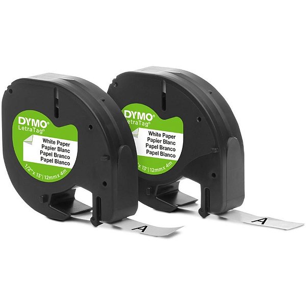 Fita para Rotulador Eletrônico 12MM X 4M PRETO/BRANCO Pacote com 2