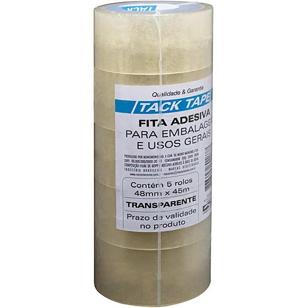 Fita para Empacotamento TACK Tape PP 48X45M Transparente – Pacote com 05 Rolos