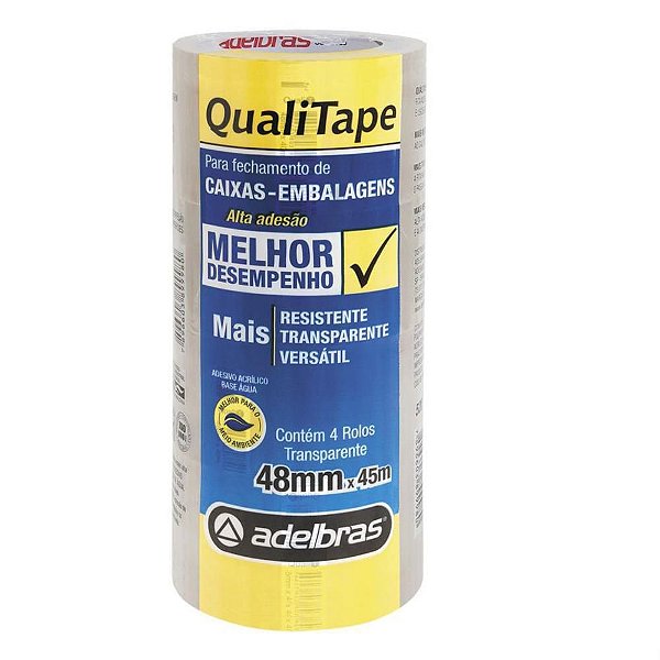 Fita para Empacotamento Qualitape 48MM X 45M Transparente - Pacote com 4 Unidades