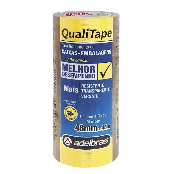 Fita para Empacotamento Qualitape 48MM X 45M Marrom - Pacote com 4 Unidades
