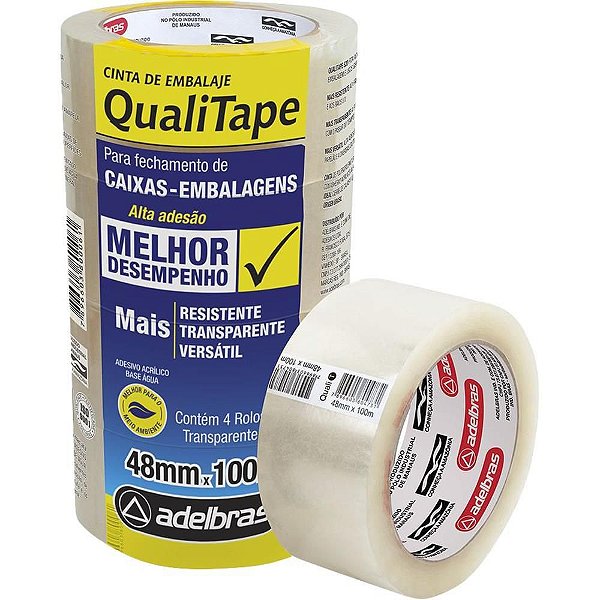 Fita para Empacotamento Qualitape 48MM X 100M Transparente - Pacote com 04