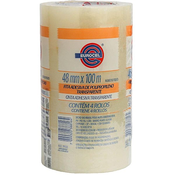 Fita para Empacotamento PP 33 48MMX100M Transparente Pacote  com 04