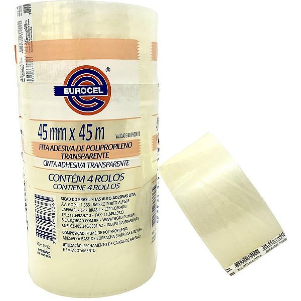 Fita para Empacotamento PP 33 45MM X 45M Transparente - Pacote com 04