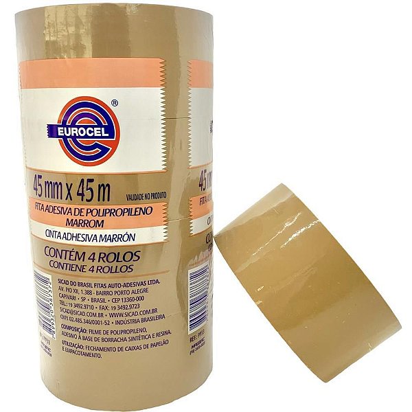 Fita para Empacotamento PP 33 45MM X 45M Marrom - Pacote com 4