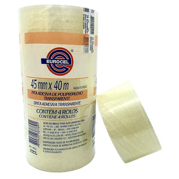Fita para Empacotamento PP 33 45MM X 40M Transparente - Pacote com 04