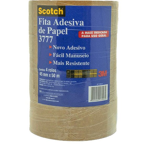 Fita para Empacotamento Papel Liso 3777 45MM X 50M Marrom - Pacote com 4