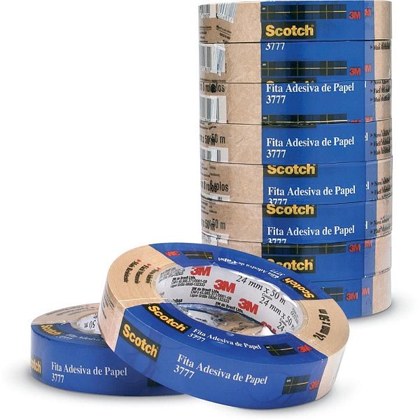 Fita para Empacotamento Papel Liso 3777 24MM X 50M Marrom - Pacote com 8 Unidades