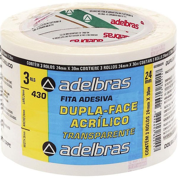 Fita Dupla Face Polipropileno 24MM X 30M - Pacote com 3 Unidades