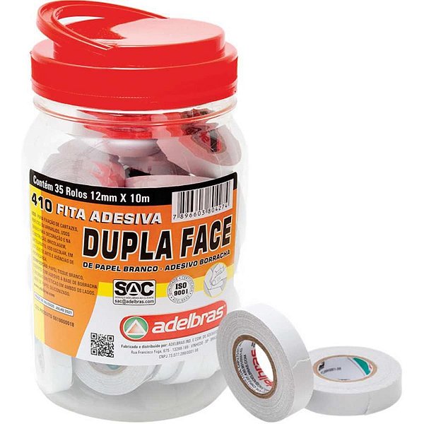 Fita Dupla Face de Papel 410 12MM X 10M - Pote com 35 Unidades