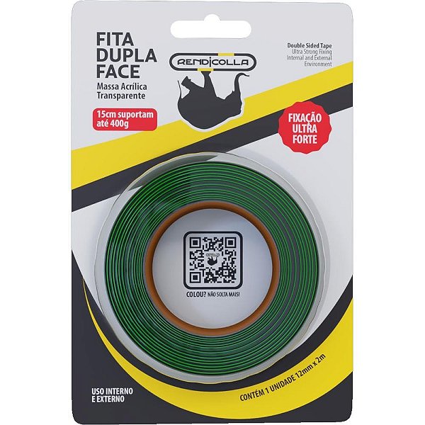 Fita Dupla Face Massa Acrílica 12MM X 2M - Transparente