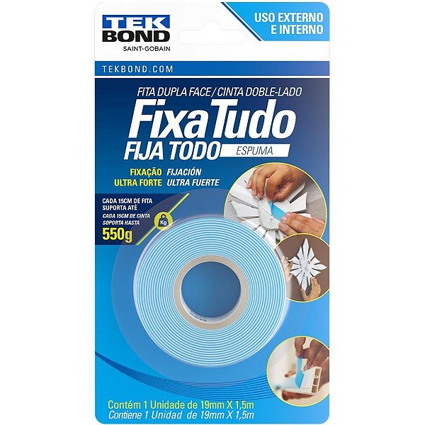 Fita Dupla Face Fixa Tudo Espuma 19MMX1,5M