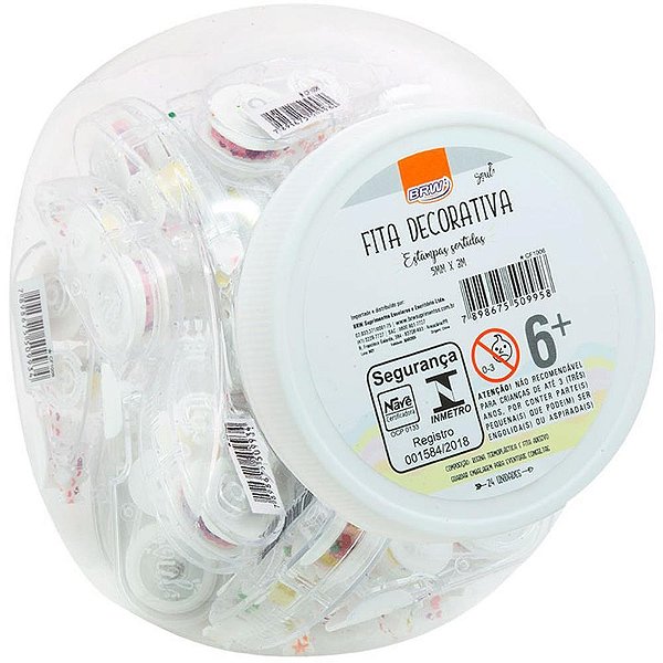 Fita Decorativa Estampada 5MM X 3M - 4 Estampas Sortidas (pote com 24 Unidades)