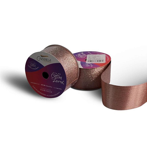 Fita de Cetim 38MM 10M Lurex Rose GOLD