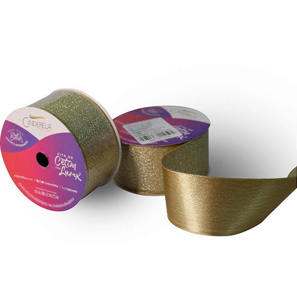 Fita de Cetim 38MM 10M Lurex Dourado