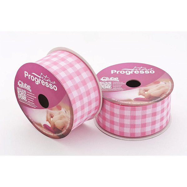 Fita de Cetim 37MM 10M Xadrez Rosa Bebê