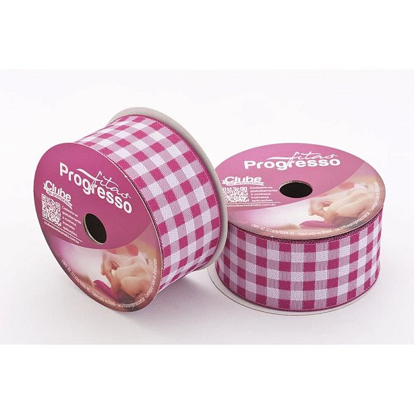 Fita de Cetim 37MM 10M Xadrez PINK