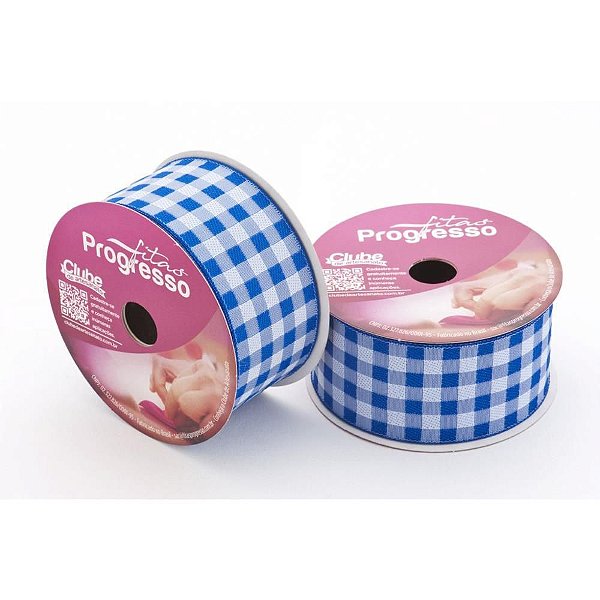Fita de Cetim 37MM 10M Xadrez Azul Royal