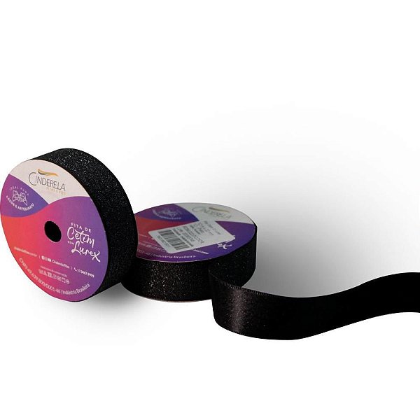 Fita de Cetim 22MM 10M Lurex Preto