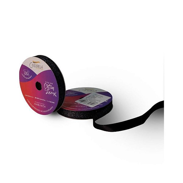 Fita de Cetim 10MM 10M Lurex Preto