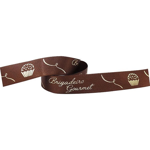 Fita de Cetim Páscoa 22MM X 10M Brigadeiro MARROM/OURO
