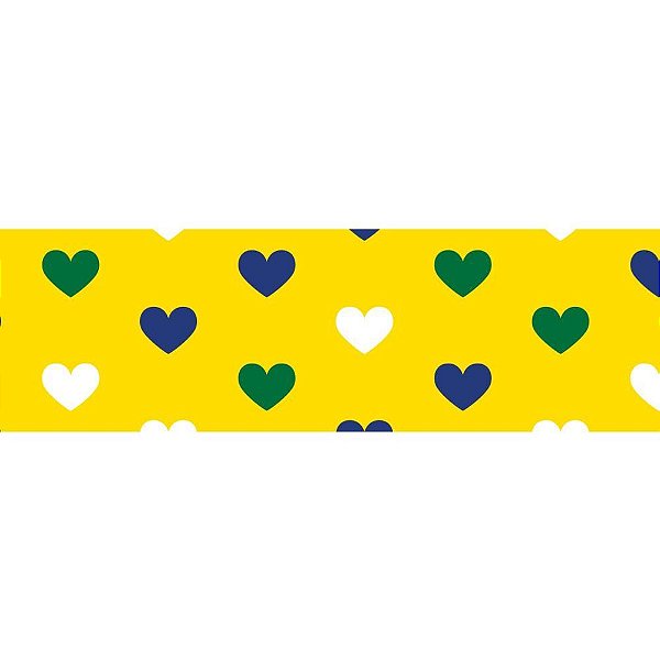 Fita de Cetim Decorada 38MM 10M Corações VD/AM/AZ