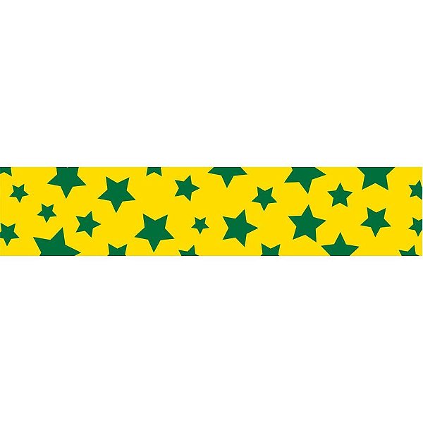 Fita de Cetim Decorada 22MM X 10M Estrelas VERDE/AMARELO