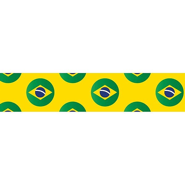 Fita de Cetim Decorada 22MM X 10M Bandeiras Brasil Fundo Amarelo