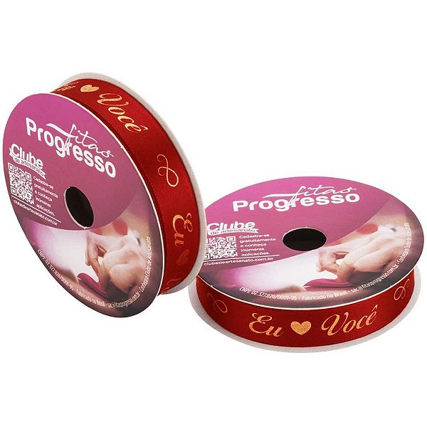 Fita de Cetim Decorada 15MM 10M EU e Você VERM/DOURA