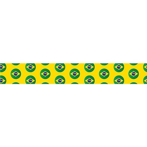 Fita de Cetim Decorada 15MM X 10M Bandeiras do Brasil Fundo Amarelo