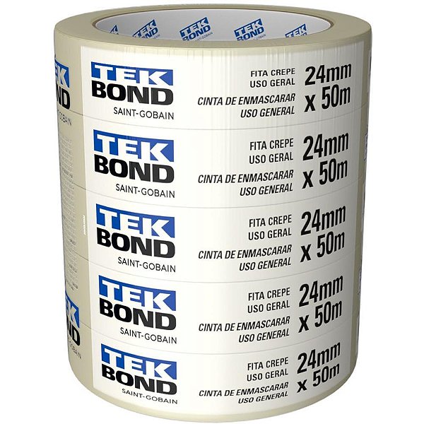 Fita Crepe Branca 24MM X 50M - Pacote com 5
