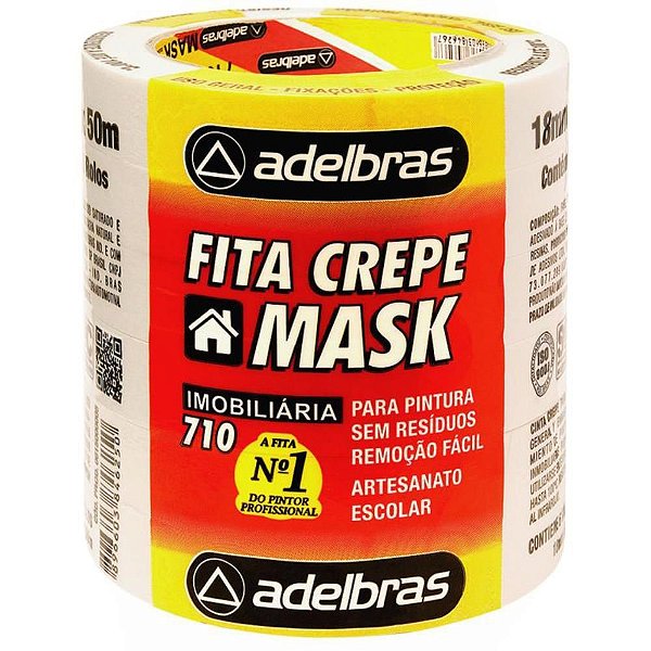 Fita Crepe 710 MASK Crepe 18MM X 50M - Pacote com 6 Rolos