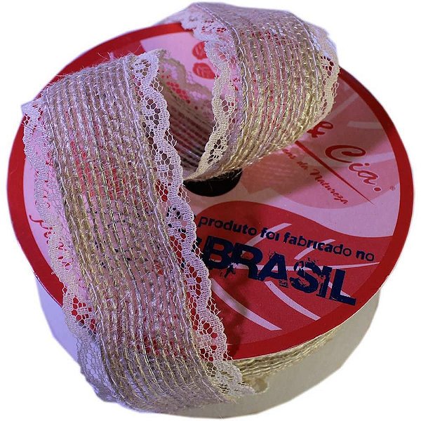 Fita ARAMADA de Juta 30MMX10M Natural com Renda Palha