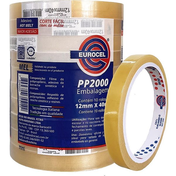 Fita Adesiva PP 2000 12MM X 40M Transparente, Pacote com 1 Unidade