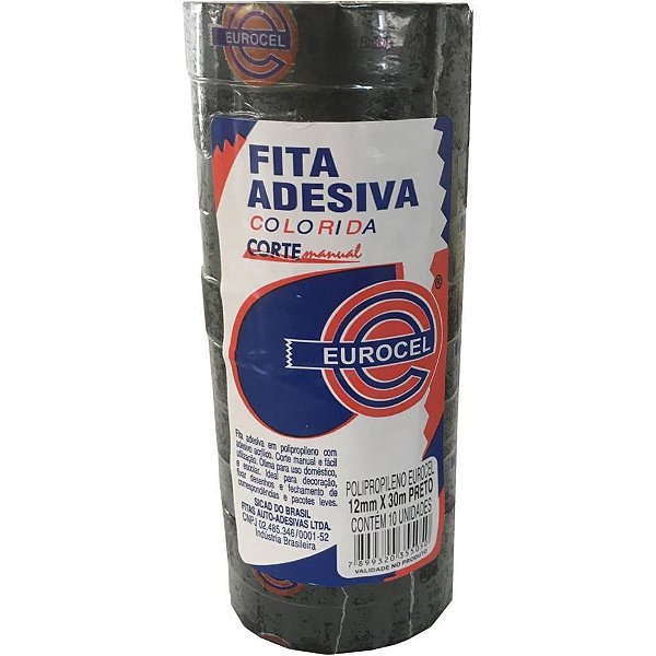 Fita Adesiva PP 2000 12MM X 30M Preta - Pacote com 10 Unidades