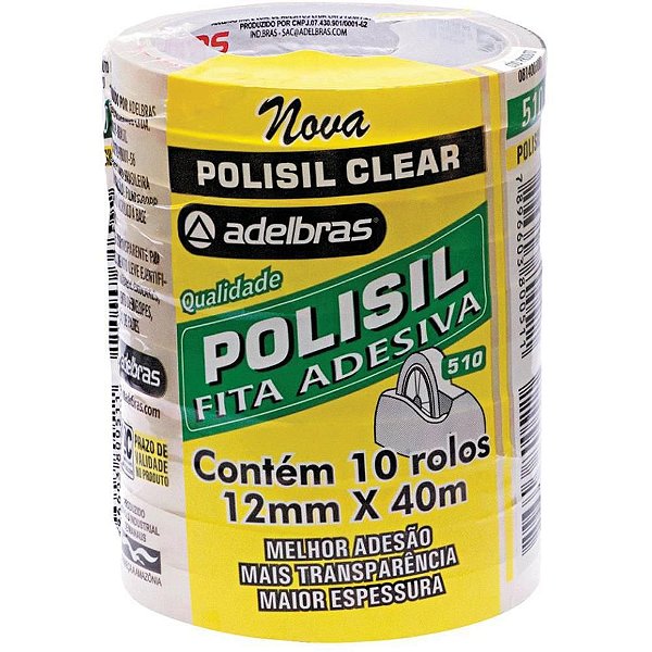 Fita Adesiva Polisil Transparente 12MM X 40M Pacote com 10 Rolos