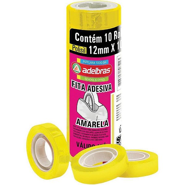 Fita Adesiva Polisil 12MM X 10M Amarela - Pacote com 10 Rolos