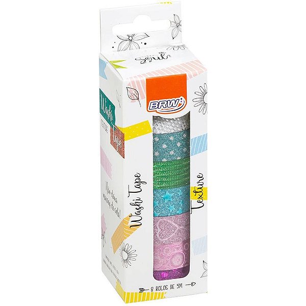 Fita Adesiva Decorada Washi Tape 15X5 Textures - KIT com 8 Rolos